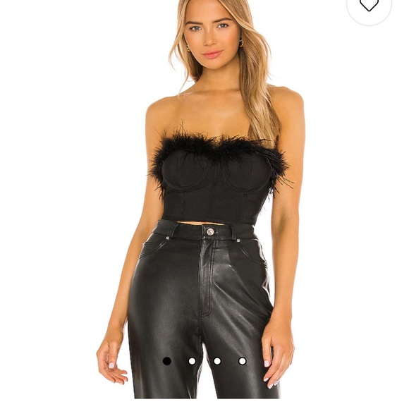 Superdown Ramona bustier black crop tube top feather trim new with tags small - Picture 1 of 3